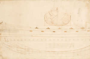 Line drawing from Mutiozabal, of a skiff.