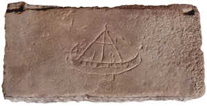 Petroglifo proveniente de la ermita de San Pedro de Tabira,
Du-rango, expuesto en el Museo Etnográfico de Bilbao. Se considera
que corresponde al siglo XII o XIII.