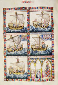 Miniatura de las Cantigas de Santa María, de Alfonso X el Sabio, siglo XIII.