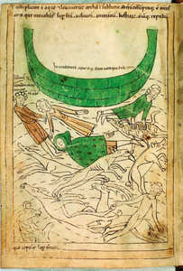 Escena de la Biblia de Pamplona, comisionada por Sancho El
  Fuerte en 1194 y realizada por Petrus Ferrandus; manuscrito de Harburg-Oettinghen.