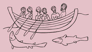 Interpretación de la ilustración de una capitular en un documento de San Vicente de la Barquera de 1478, que nos muestra una pinaza. Afortunadamente el artista ha representado la embarcación íntegramente, revelándonos el perfil y la disposición de la tripulación. © José Lopez 