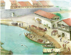 Scène du port de Gernika, datant de la seconde moitié du XVe
siècle. De nombreuses localités que nous considérons aujourd’hui
dans l’intérieur des terres étaient des ports maritimes grâce à des
bateaux comme la pinasse, qui les touchaient en profitant de la pleine
mer. Au Gipuzkoa du temps jadis, nous aurions été témoins de scènes
du même genre dans des localités comme Errenteria, Hernani,
Usurbil…