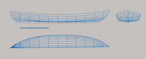 Plano derivado de la reconstitución morfológica del pecio de Urbieta. Esta embarcación, construida en roble, excepto la quilla de haya, tiene una eslora de 10,66 metros, una manga de 2,72 y un puntal de 1,37. © José Lopez 