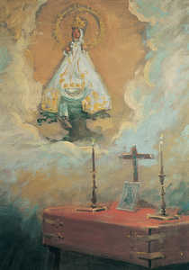 Imagen de la Virgen de Arantzazu en un cuadro de P. Uranga (1918)