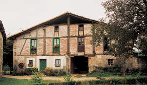 76.	Caserio Iriarte (Altzo). Las fachadas de entramado relleno de ladrillo se hicieron muy habituales a fines del siglo XVII.