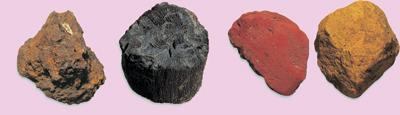 14. Charbon de bois et ocres, colorants utilisés par l'homme préhistorique dans ses peintures rupestres.