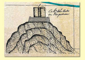 68. Holy Cross Castle in perspective. Insert in a copy of the carthographic document drawn in 1669 by Juan Manso de Zúñiga.© Carlos Mengs